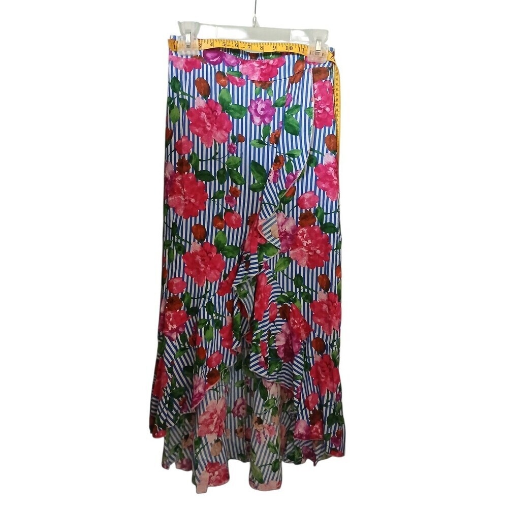 Floral Striped Wrap Skirt Women’s Size S/M Ruffle Hem Boho Summer Beach Vacation